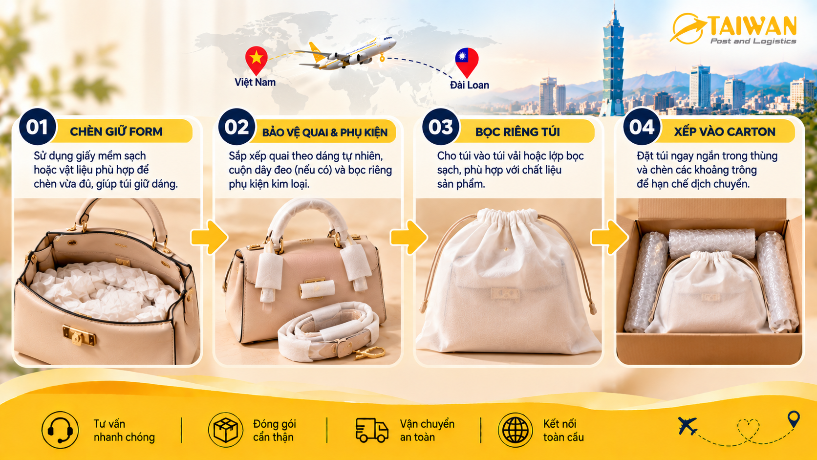 Gửi túi xách sang Đài Loan: Nên giữ form và đóng gói thế nào? Gửi túi xách sang Đài Loan: Nên giữ form và đóng gói thế nào?