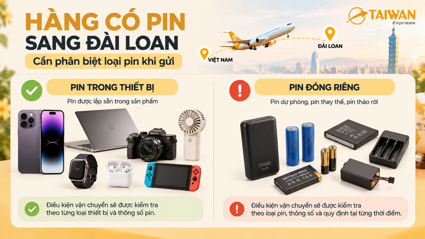 Gửi hàng có pin sang Đài Loan: Những điều cần biết Gửi hàng có pin sang Đài Loan: Những điều cần biết