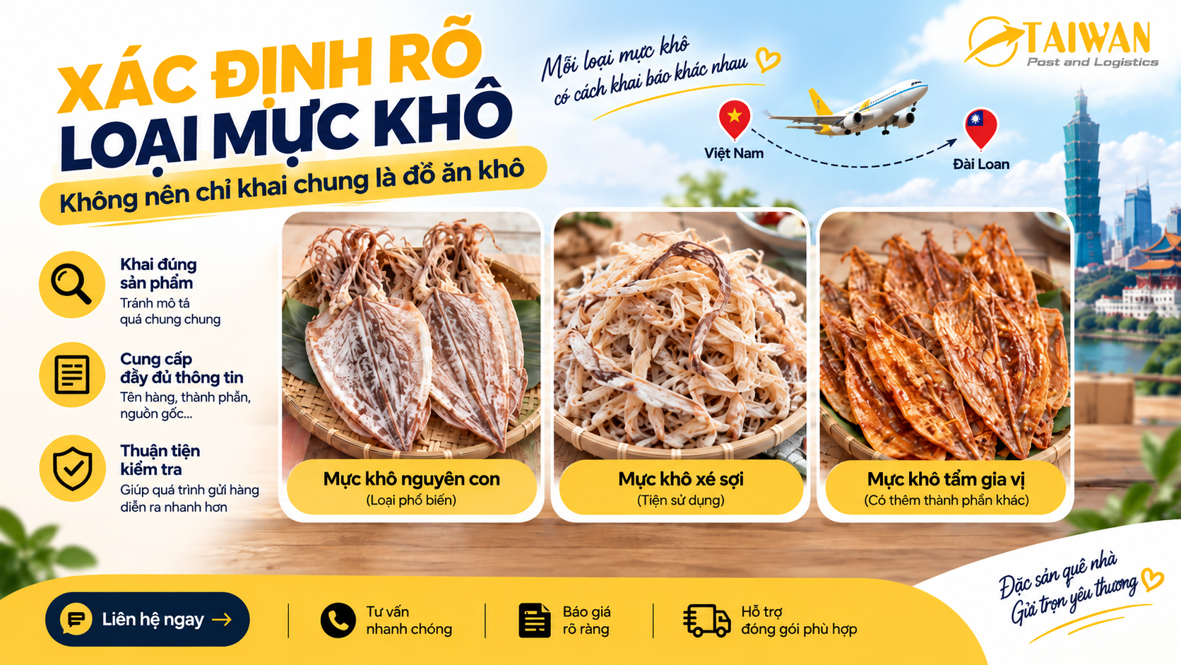 Gửi mực khô sang Đài Loan: Cần đóng gói và khai báo thế nào? Gửi mực khô sang Đài Loan: Cần đóng gói và khai báo thế nào?
