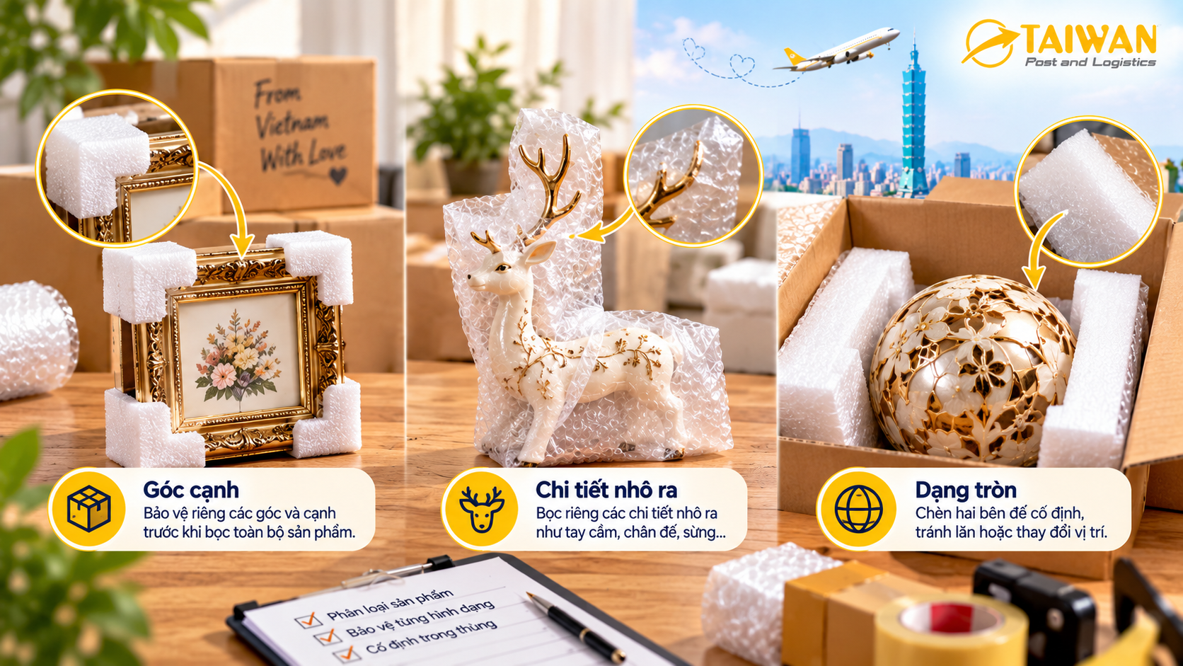 Gửi đồ trang trí sang Đài Loan: Đóng gói theo từng hình dạng Gửi đồ trang trí sang Đài Loan: Đóng gói theo từng hình dạng