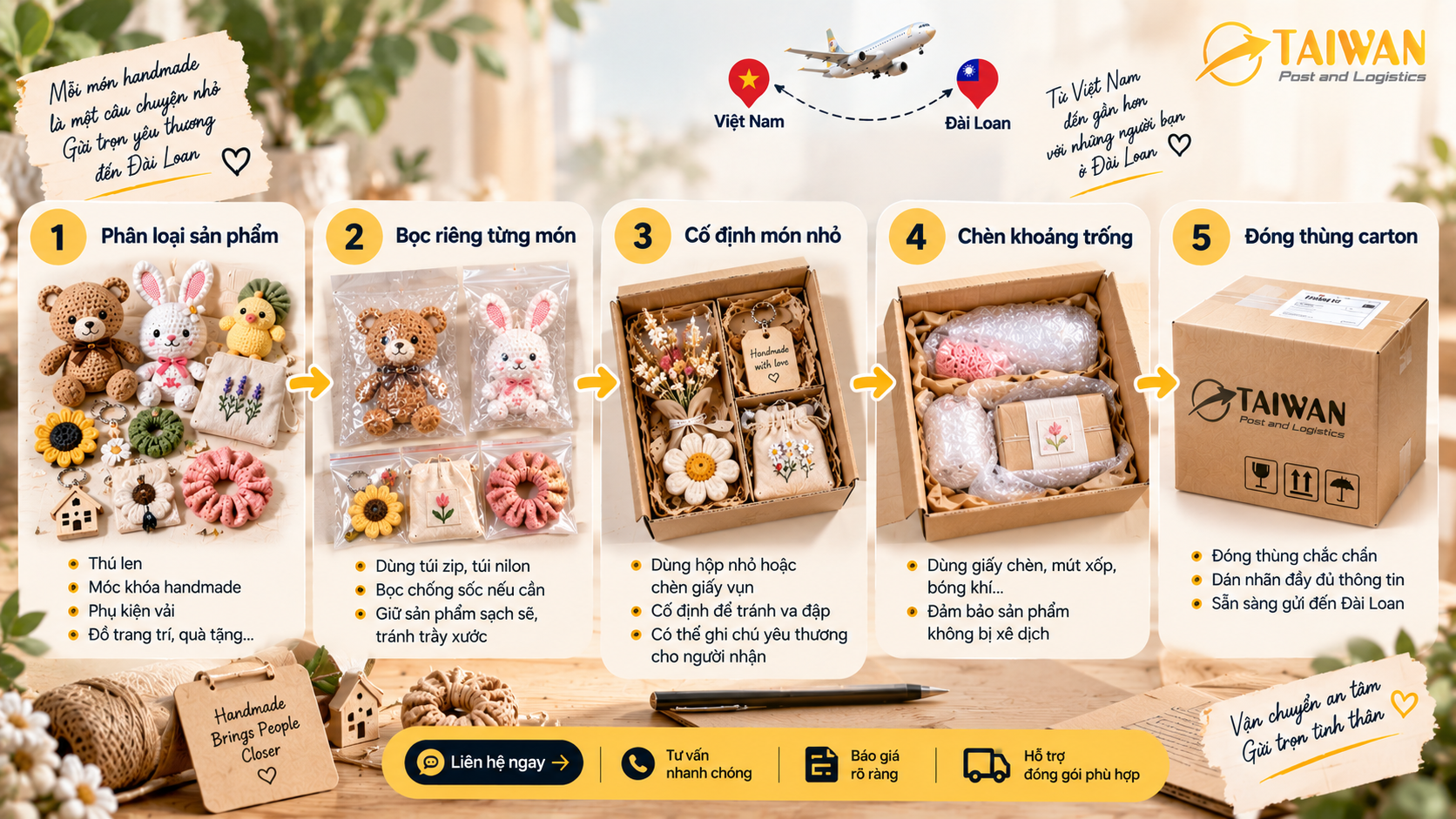 Gửi đồ handmade sang Đài Loan: Khai và đóng gói thế nào? Gửi đồ handmade sang Đài Loan: Khai và đóng gói thế nào?