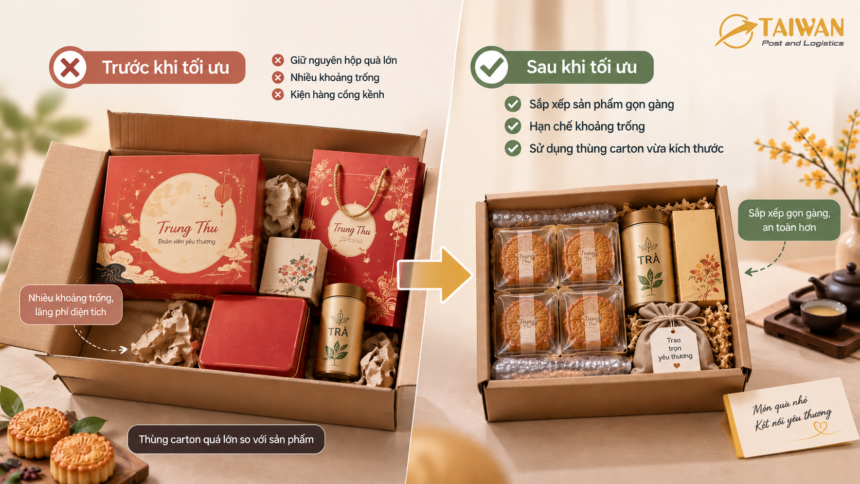 Gửi quà Trung thu sang Đài Loan: Đóng gói sao cho gọn?
