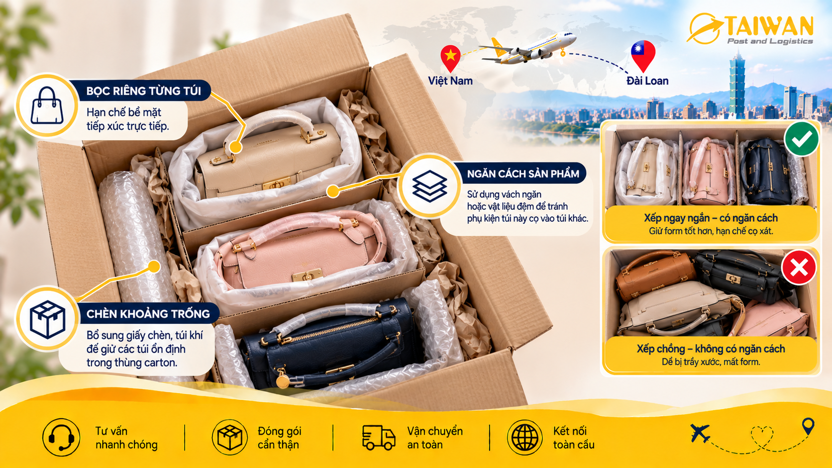 Gửi túi xách sang Đài Loan: Nên giữ form và đóng gói thế nào? Gửi túi xách sang Đài Loan: Nên giữ form và đóng gói thế nào?