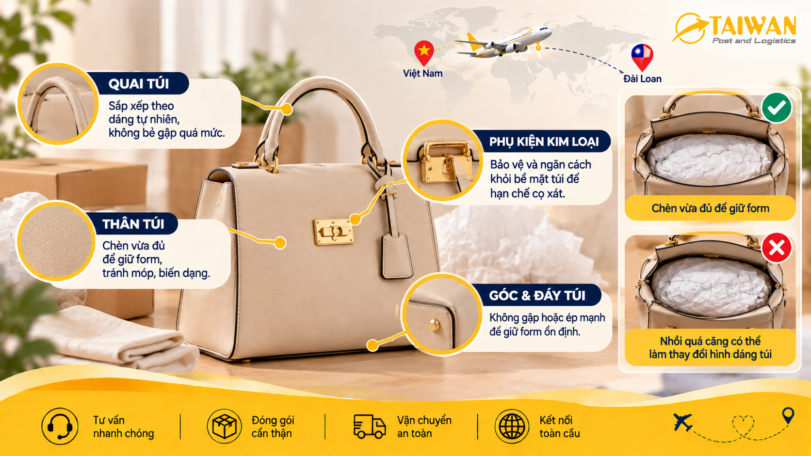 Gửi túi xách sang Đài Loan: Nên giữ form và đóng gói thế nào? Gửi túi xách sang Đài Loan: Nên giữ form và đóng gói thế nào?