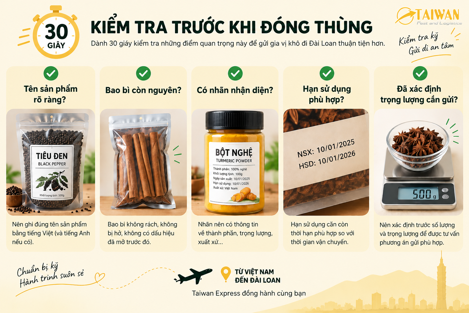 Gửi gia vị khô đi Đài Loan: Cách đóng gói và lưu ý cần biết Gửi gia vị khô đi Đài Loan: Cách đóng gói và lưu ý cần biết