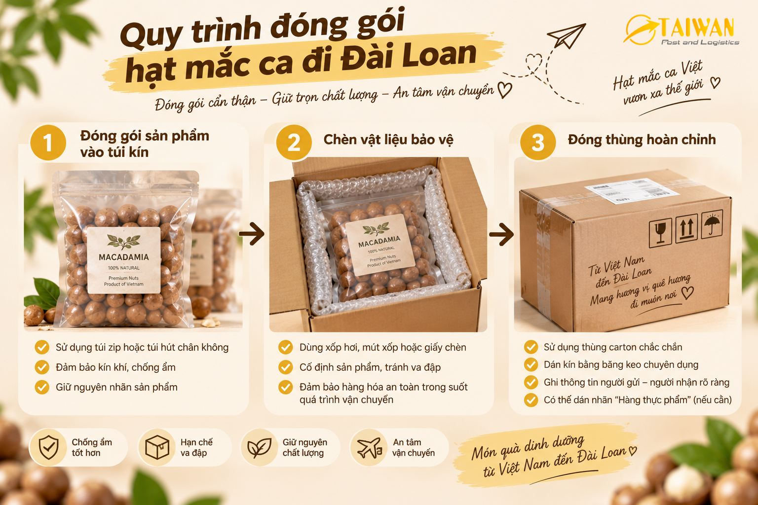 Gửi hạt mắc ca đi Đài Loan thuận tiện với 5 lưu ý cần biết Gửi hạt mắc ca đi Đài Loan thuận tiện với 5 lưu ý cần biết