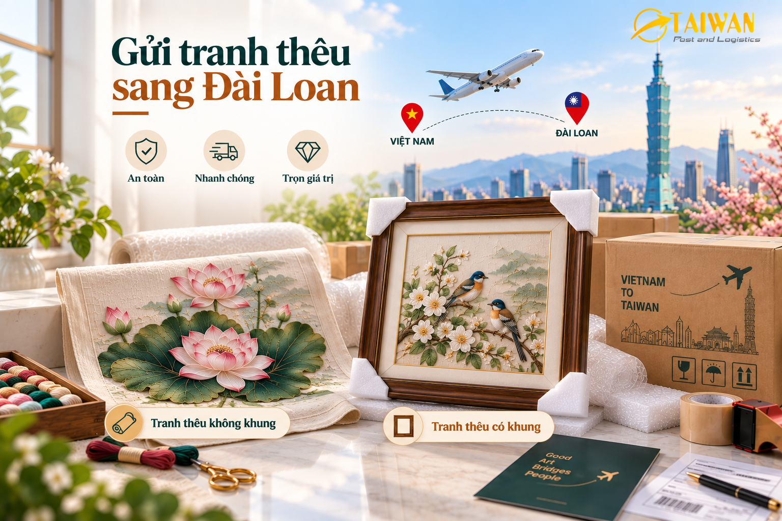 Gửi tranh thêu sang Đài Loan: Làm sao để tranh nguyên vẹn khi đến nơi? Gửi tranh thêu sang Đài Loan: Làm sao để tranh nguyên vẹn khi đến nơi?