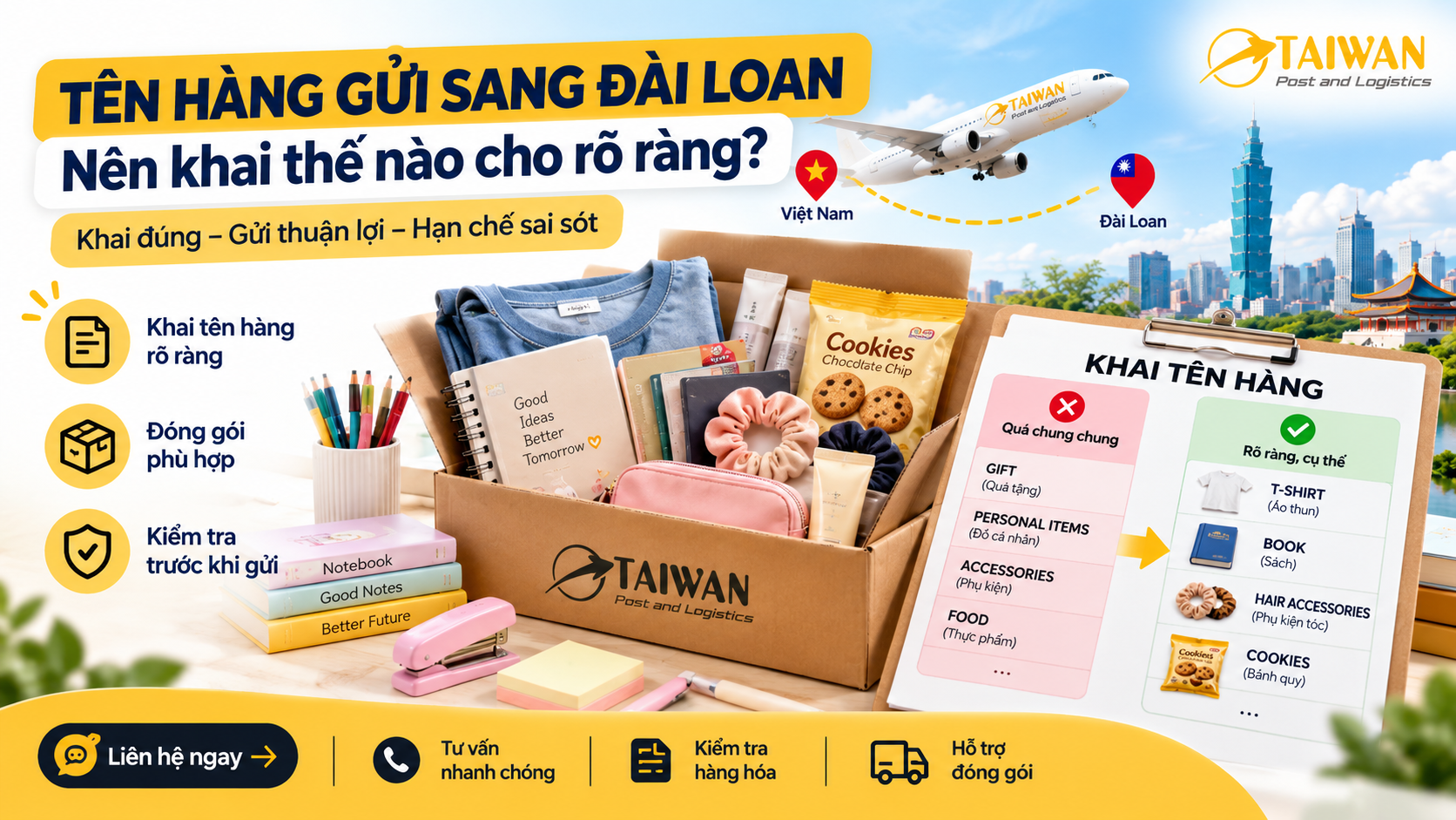 Tên hàng gửi sang Đài Loan nên khai thế nào cho rõ ràng? Tên hàng gửi sang Đài Loan nên khai thế nào cho rõ ràng?