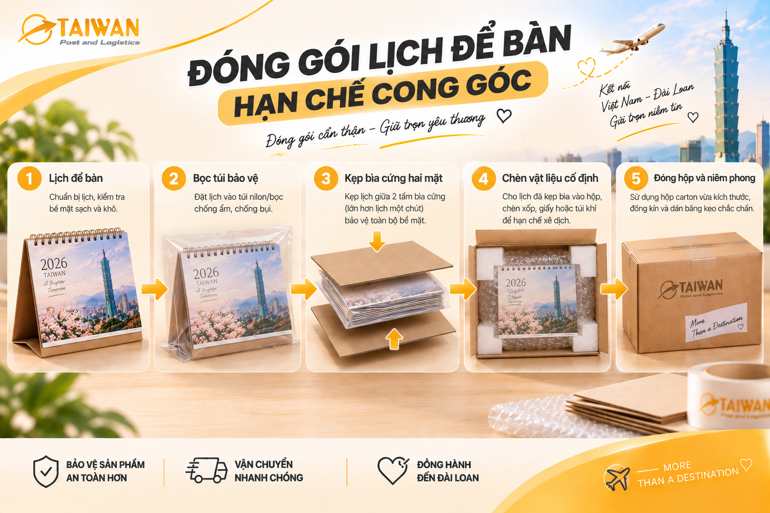 Gửi lịch để bàn sang Đài Loan: Đóng gói sao để hạn chế cong?