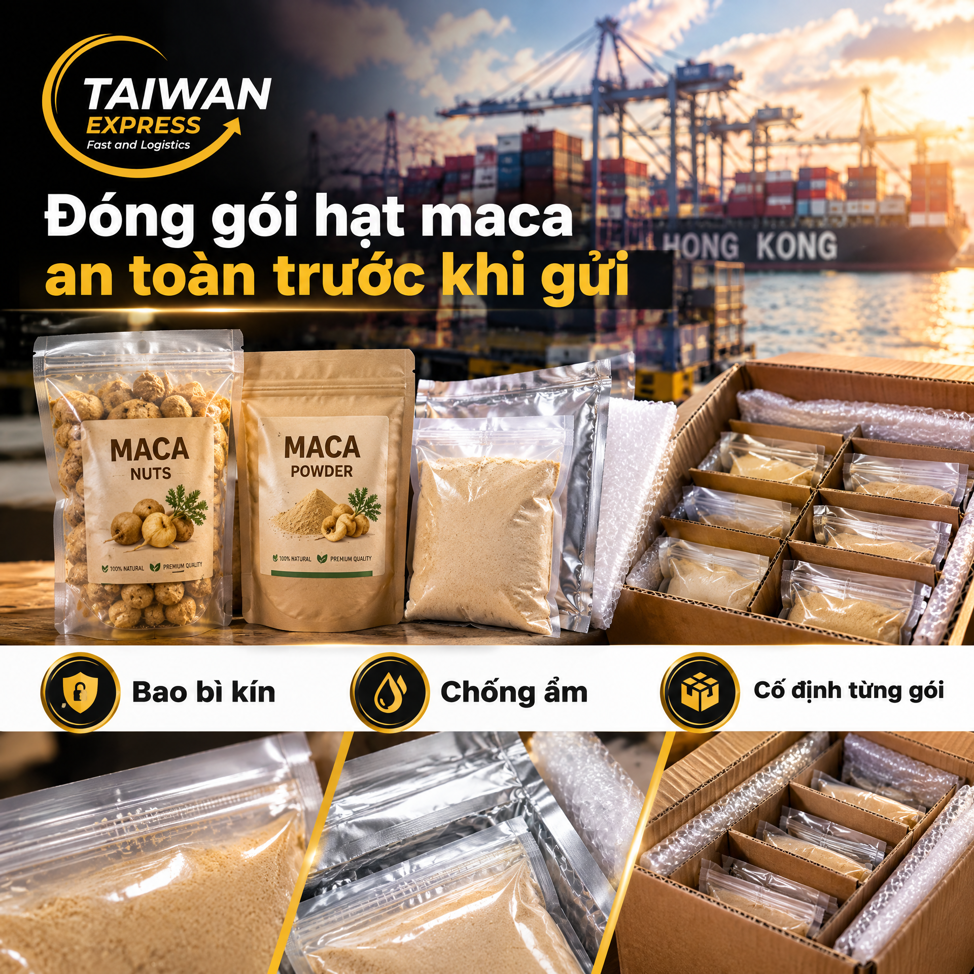 Đóng gói hạt Maca an toàn trước khi gửi Đóng gói hạt Maca an toàn trước khi gửi